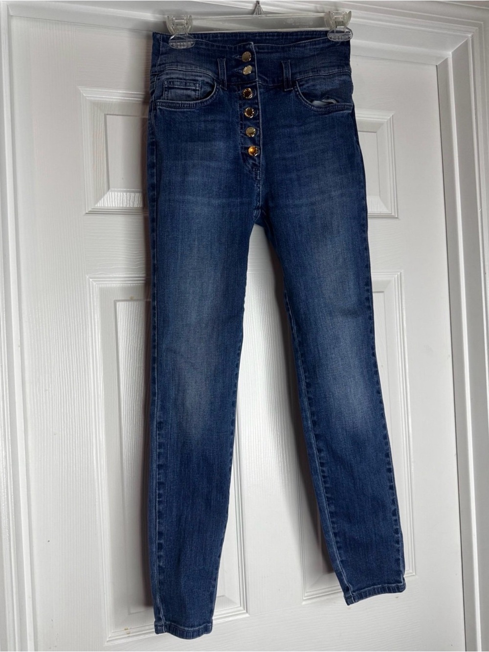 Flavio Castellani High-Rise Skinny Jeans with Button-Fly in Dark Blue